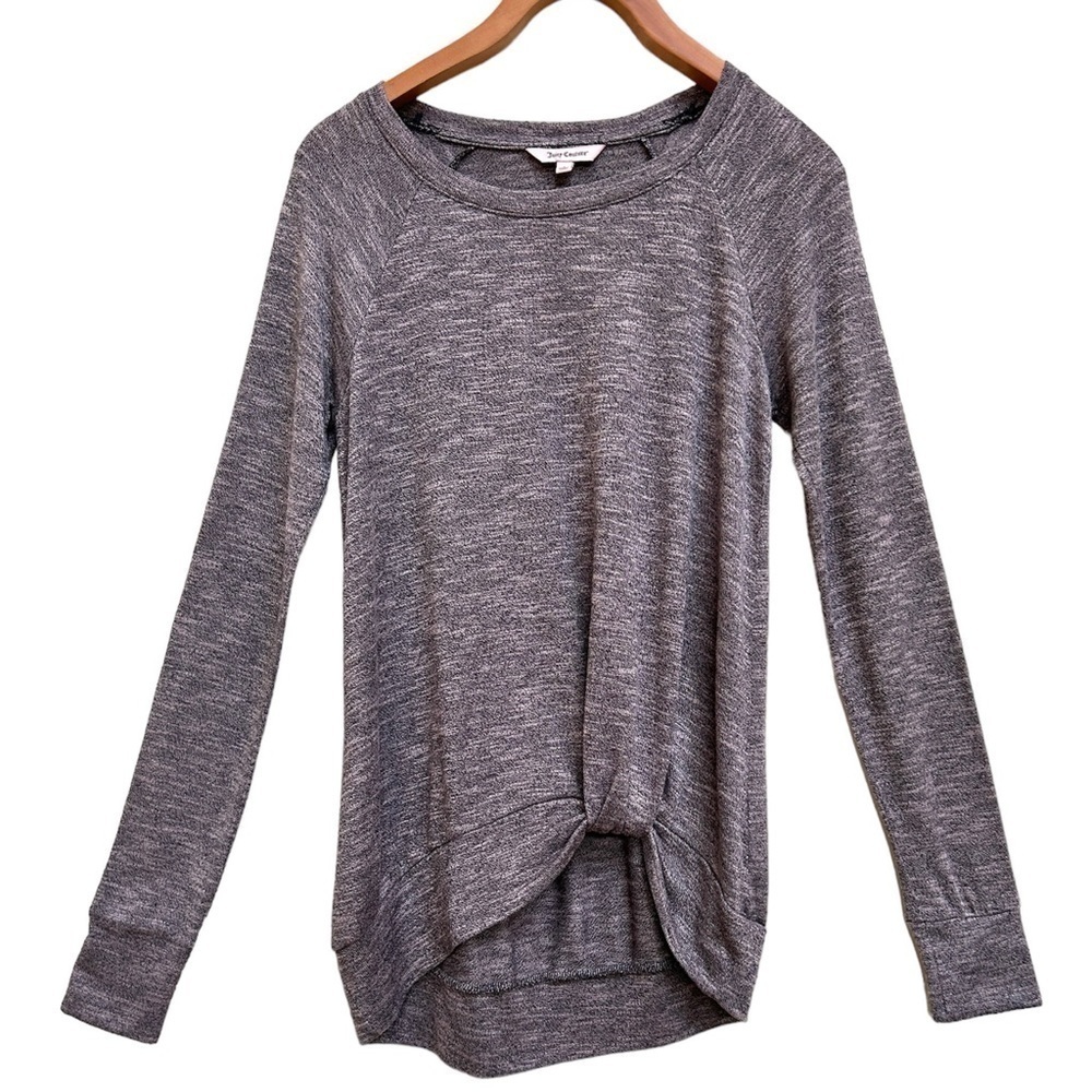 Juicy Couture Marled Gray & Black Twist Front Long Sleeve Knit Top, Size Small